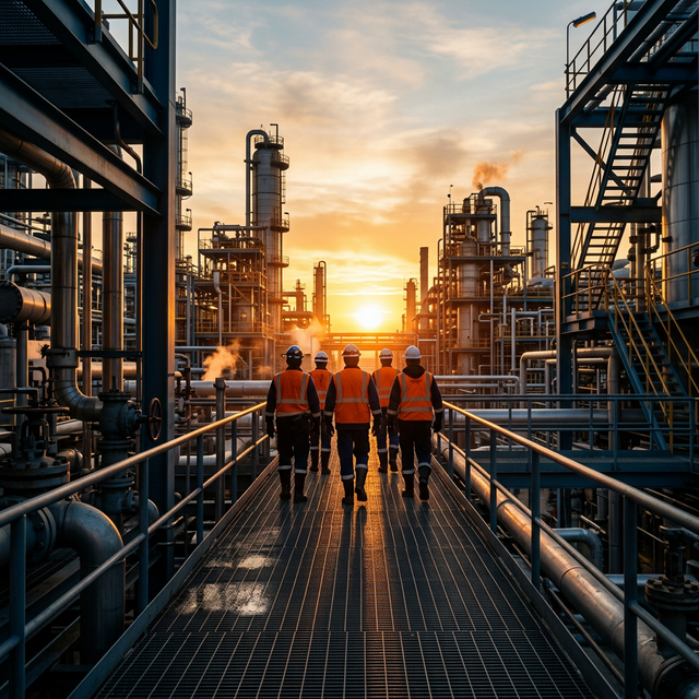 Equipo de ingenieros en planta